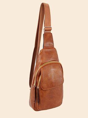 Vegan Leather Fashion Flap Sling Bag in Brown